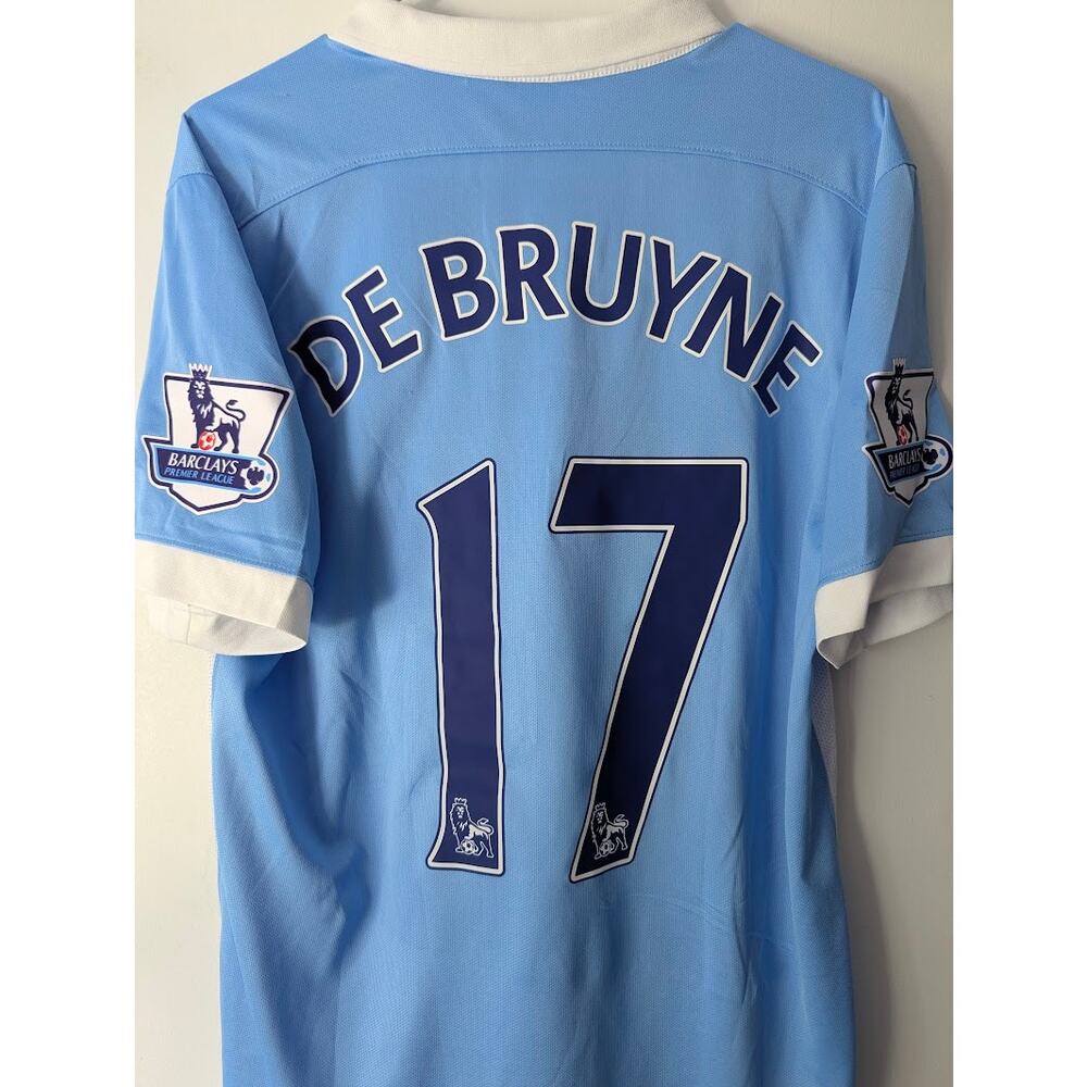 Man City De Bruyne 2015/16 Home Jersey Large EPL Fully Patched